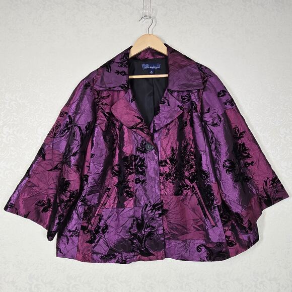 Susan Graver Patchwork Satin Burnout Velvet Jacket sz 2X Purple Black Cocktail - Picture 16 of 16